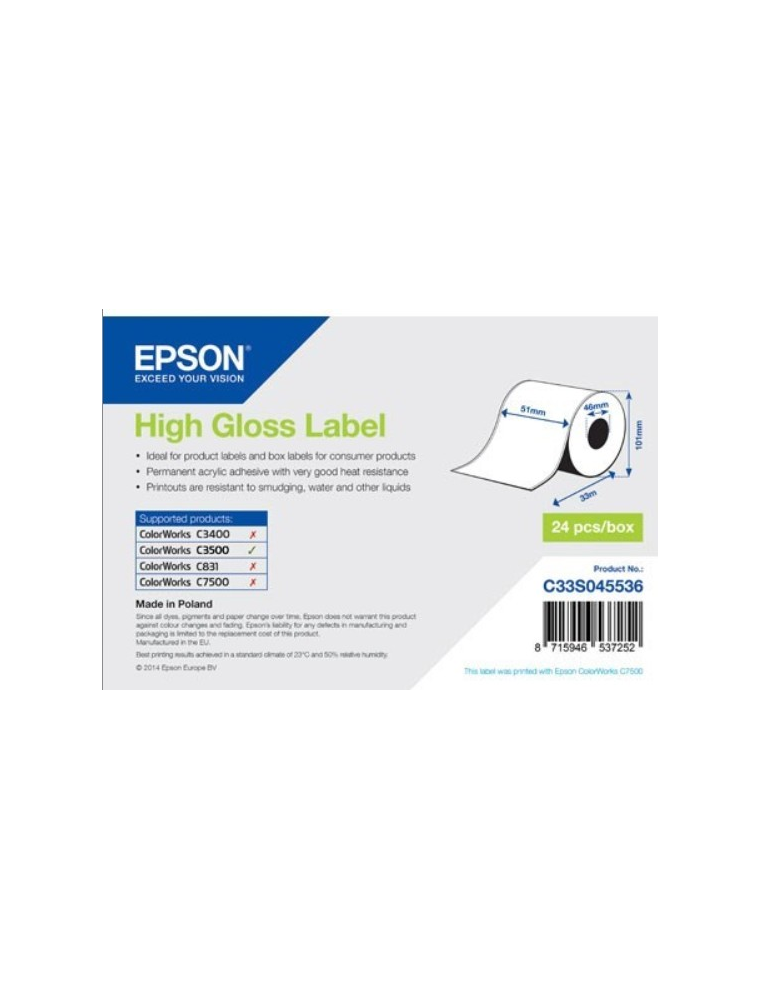 EPSON HIGH GLOSS ADHESIVE ROLL 51MMX33M