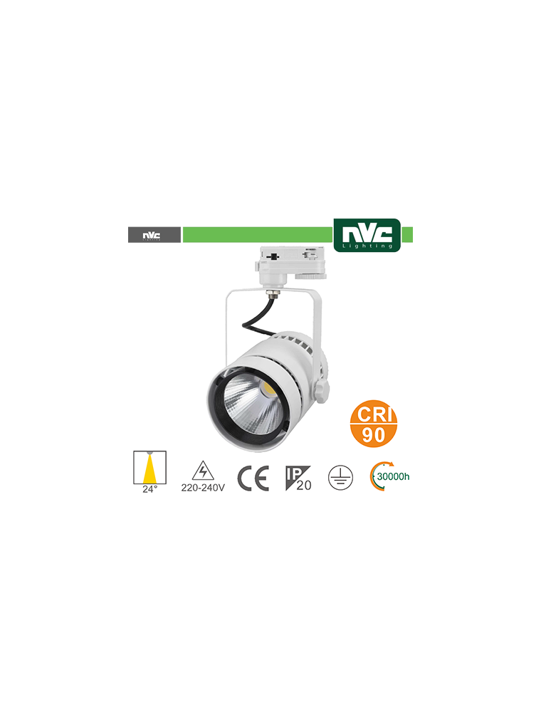 FARO A LED PER BINARIO T3 35W 3000K 2100LM 24 BIANCO