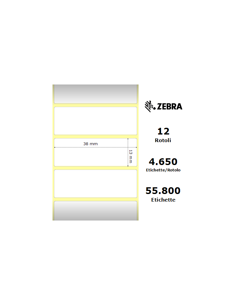 LABELS ZEBRA 38X13MM Z-ULTIMATE WHITE 12 PCS