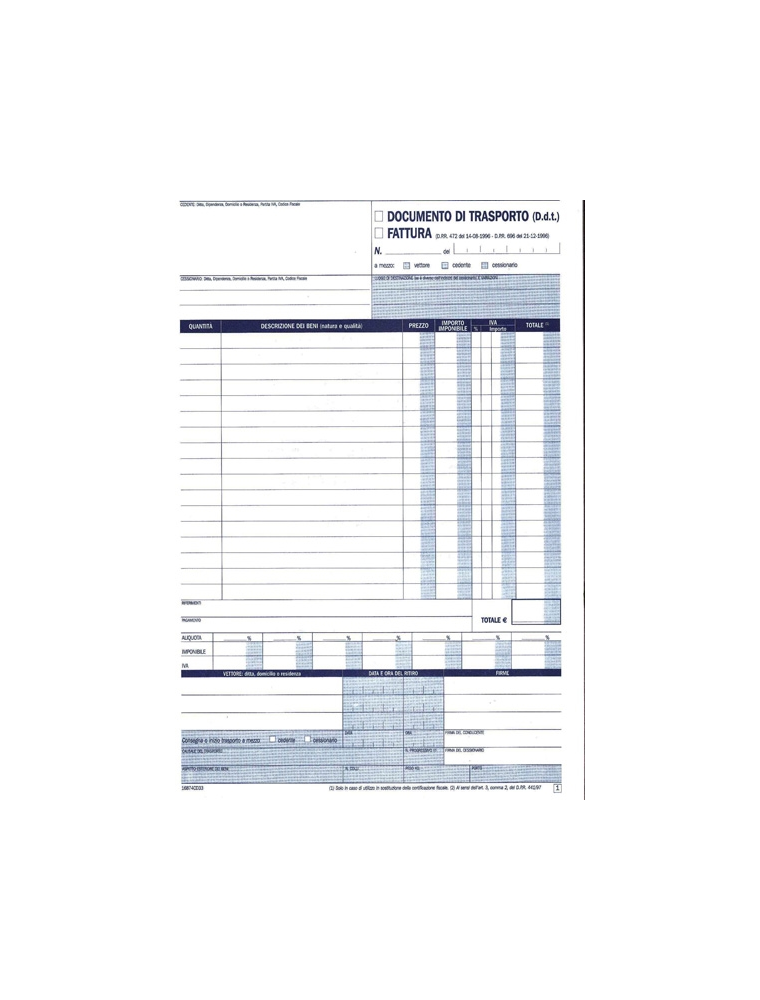 DOCUMENTO DI TRASPORTO DDT/ FATTURA 3 COPIE A4 