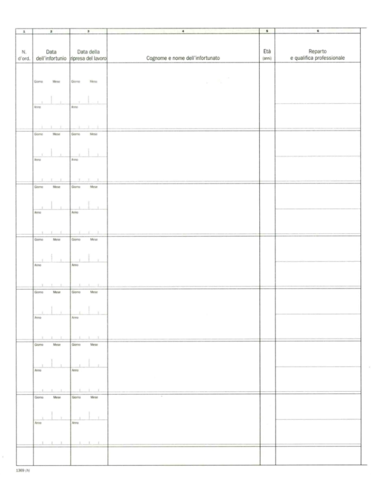 CONFEZIONE 5 LIBRI INFORTUNI 15 PAGINE DATA UFFICIO 