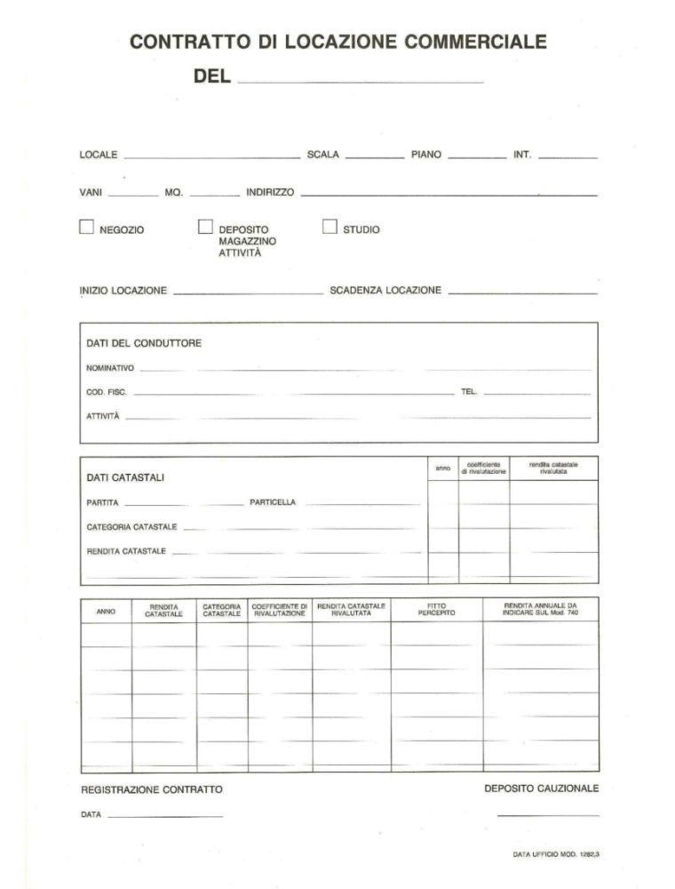CONTRATTO DI LOCAZIONE COMMERCIALE 