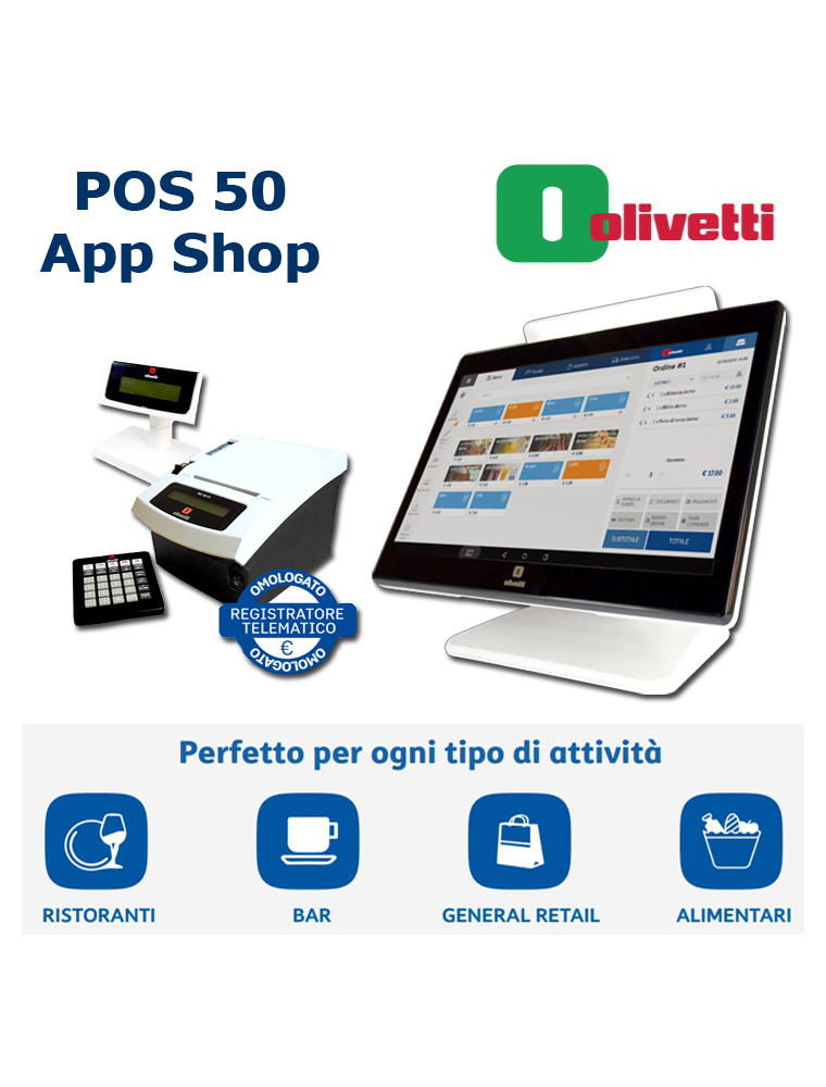 OLIVETTI POS ANDROID CON APP MYSHOP + PRINTER POS  PRT80 RT