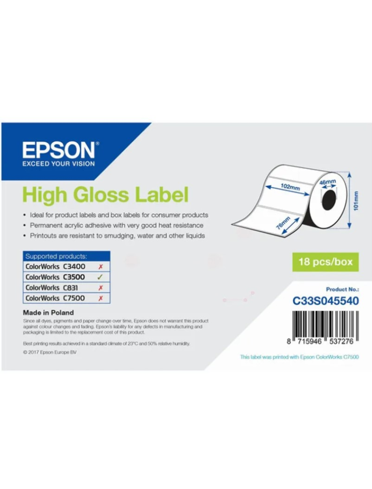 EPSON GLOSSY ADHESIVE PAPER LABEL 18 pcs 102MM X 76 MM