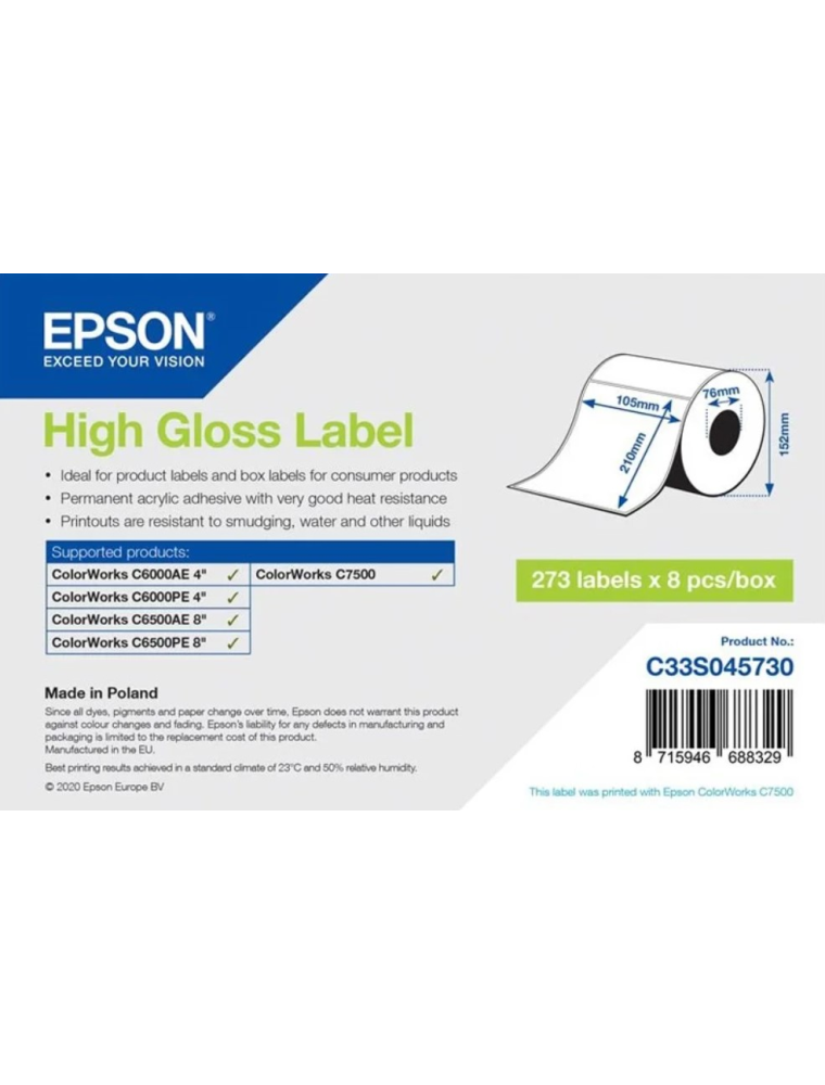 EPSON ETICHETTA CARTA ADESIVA LUCIDA 8 pz 105MM X 210MM