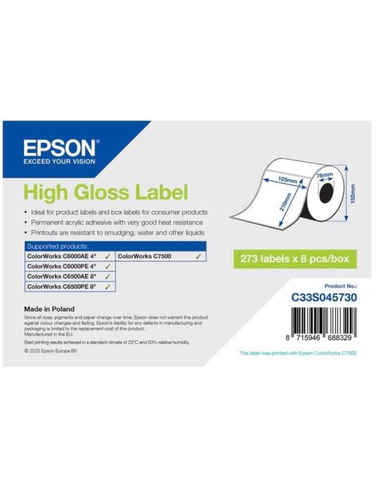 EPSON MATTE ADHESIVE PAPER LABEL 8 pcs 105MM X 210MM