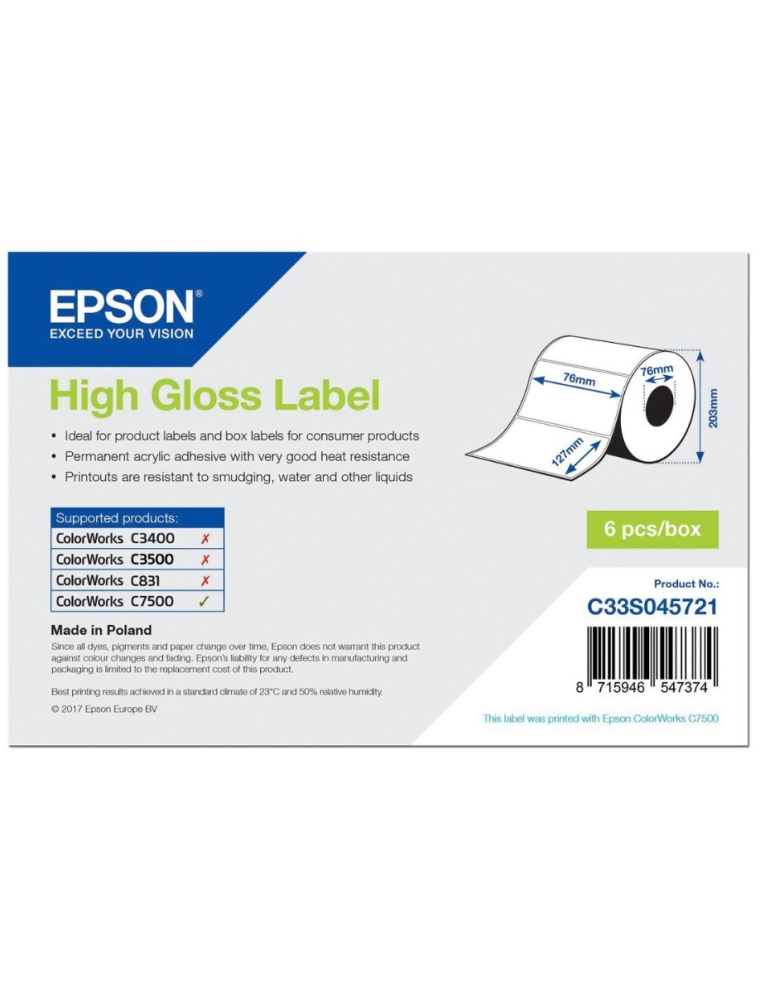 EPSON MATTE ADHESIVE PAPER LABEL 6 pcs 76MM X 127MM