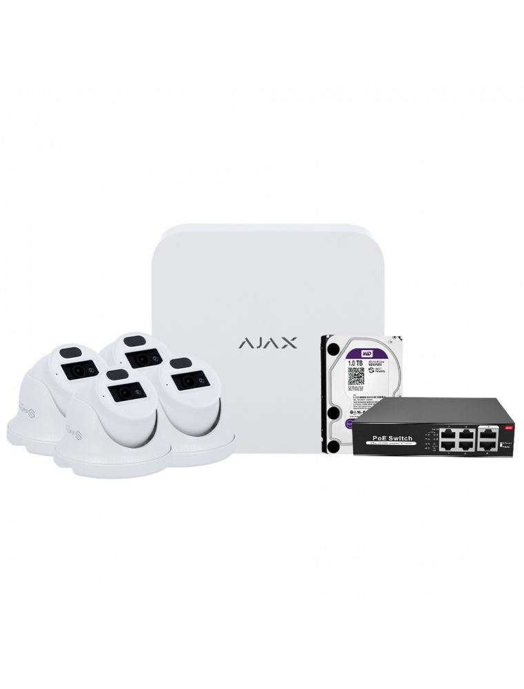 AJAX VIDEO SURVEILLANCE KIT 4 CAMERAS TURRET + NVR 8 CHANNELS