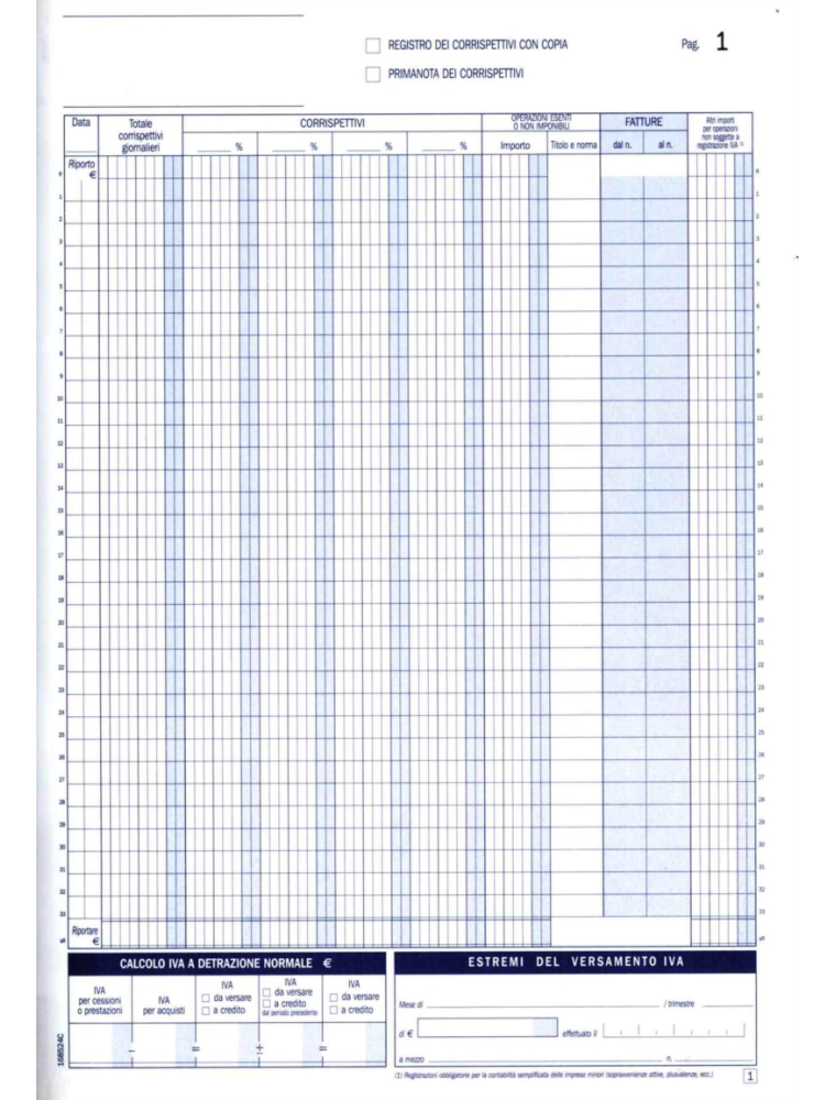 REGISTRO CORRISPETTIVI 2 COPIE 24 MESI DATA UFFICIO 