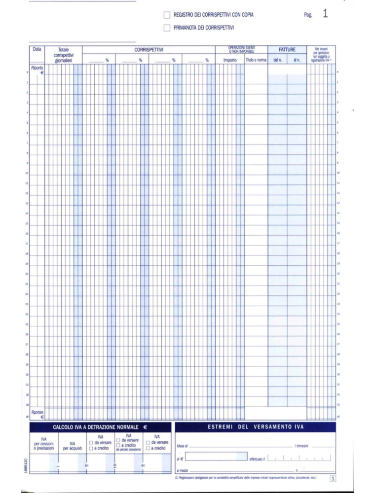 REGISTRO CORRISPETTIVI IVA Moduli 12 mesi 2 copie 30x21 cm