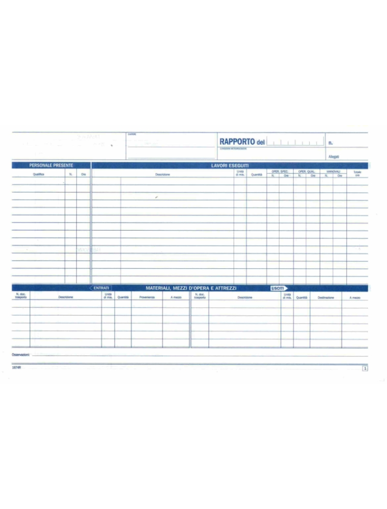 RAPPORTINI DI CANTIERE 2 COPIE DATA UFFICIO 5PZ